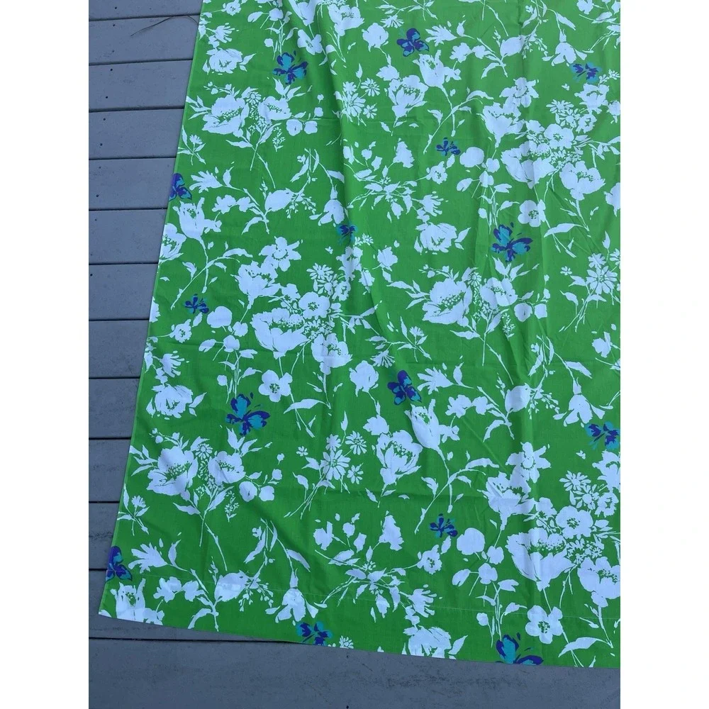 Vintage Fieldcrest Twin Flat‎ Sheet Floral Green with Purple Butterflies USA 60s